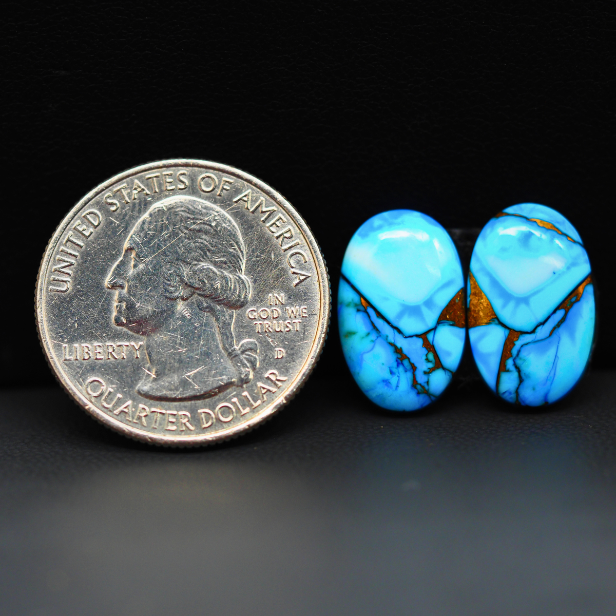 Kingman Ice Blue Dahlia Composite Oval Cabochon Pair 16x11x3mm 12ct - icy blue and white stone with copper veining - Pedra Gems