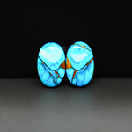 Kingman Ice Blue Dahlia Composite Oval Cabochon Pair 16x11x3mm 12ct - icy blue and white stone with copper veining - Pedra Gems