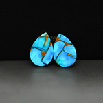 Kingman Ice Blue Dahlia Composite Pear Cabochon Pair 17x11x3mm 12ct - icy blue and white stone with copper veining - Pedra Gems