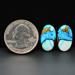 Kingman Ice Blue Dahlia Composite Oval Cabochon Pair 18x11x3mm 12.5ct - icy blue and white stone with copper veining - Pedra Gems