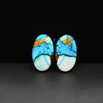 Kingman Ice Blue Dahlia Composite Oval Cabochon Pair 18x11x3mm 12.5ct - icy blue and white stone with copper veining - Pedra Gems