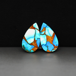 Kingman Ice Blue Dahlia Composite Pear Cabochon Pair 21x12x3mm 15.5ct - icy blue and white stone with copper veining - Pedra Gems