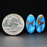 Kingman Ice Blue Dahlia Composite Oval Cabochon Pair 20x10x3mm 14.5ct - icy blue and white stone with copper veining - Pedra Gems