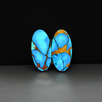 Kingman Ice Blue Dahlia Composite Oval Cabochon Pair 20x10x3mm 14.5ct - icy blue and white stone with copper veining - Pedra Gems