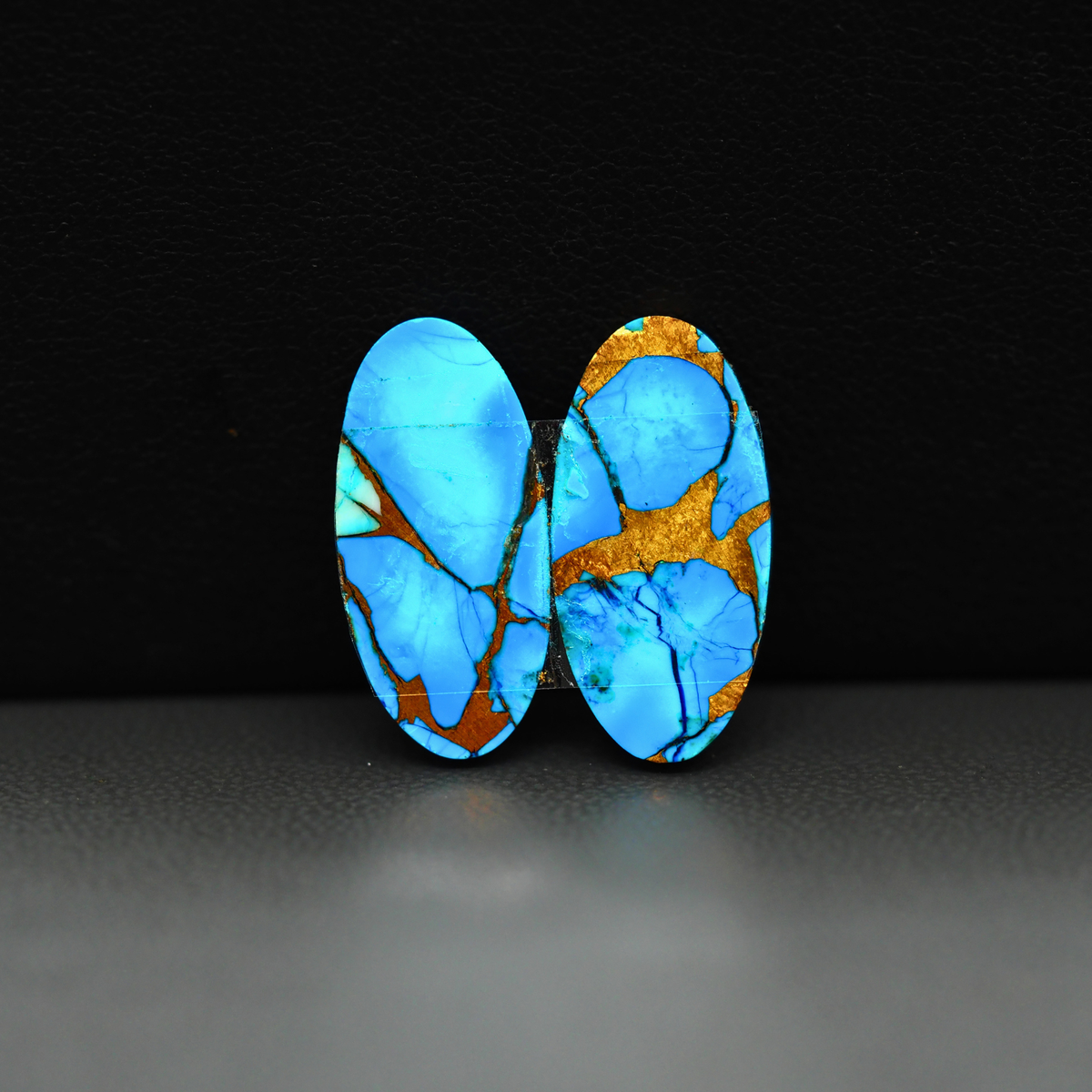 Kingman Ice Blue Dahlia Composite Oval Cabochon Pair 20x10x3mm 14.5ct - icy blue and white stone with copper veining - Pedra Gems