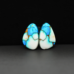Kingman Ice Blue Dahlia Composite Freeform Cabochon Pair 18x12x3mm 11.5ct - icy blue and white stone with copper veining - Pedra Gems