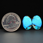 Kingman Ice Blue Dahlia Composite Oval Cabochon Pair 17x12x3mm 12.5ct - icy blue and white stone with copper veining - Pedra Gems