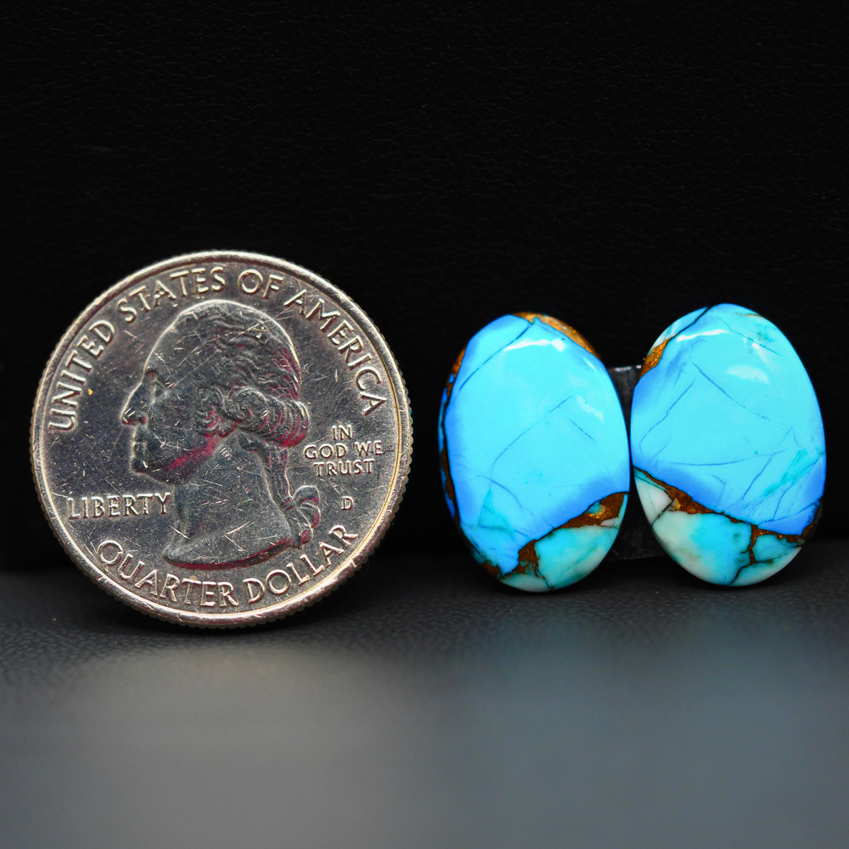 Kingman Ice Blue Dahlia Composite Oval Cabochon Pair 17x12x3mm 12.5ct - icy blue and white stone with copper veining - Pedra Gems