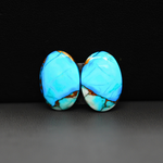 Kingman Ice Blue Dahlia Composite Oval Cabochon Pair 17x12x3mm 12.5ct - icy blue and white stone with copper veining - Pedra Gems