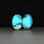 Kingman Ice Blue Dahlia Composite Oval Cabochon Pair 17x12x3mm 12.5ct - icy blue and white stone with copper veining - Pedra Gems