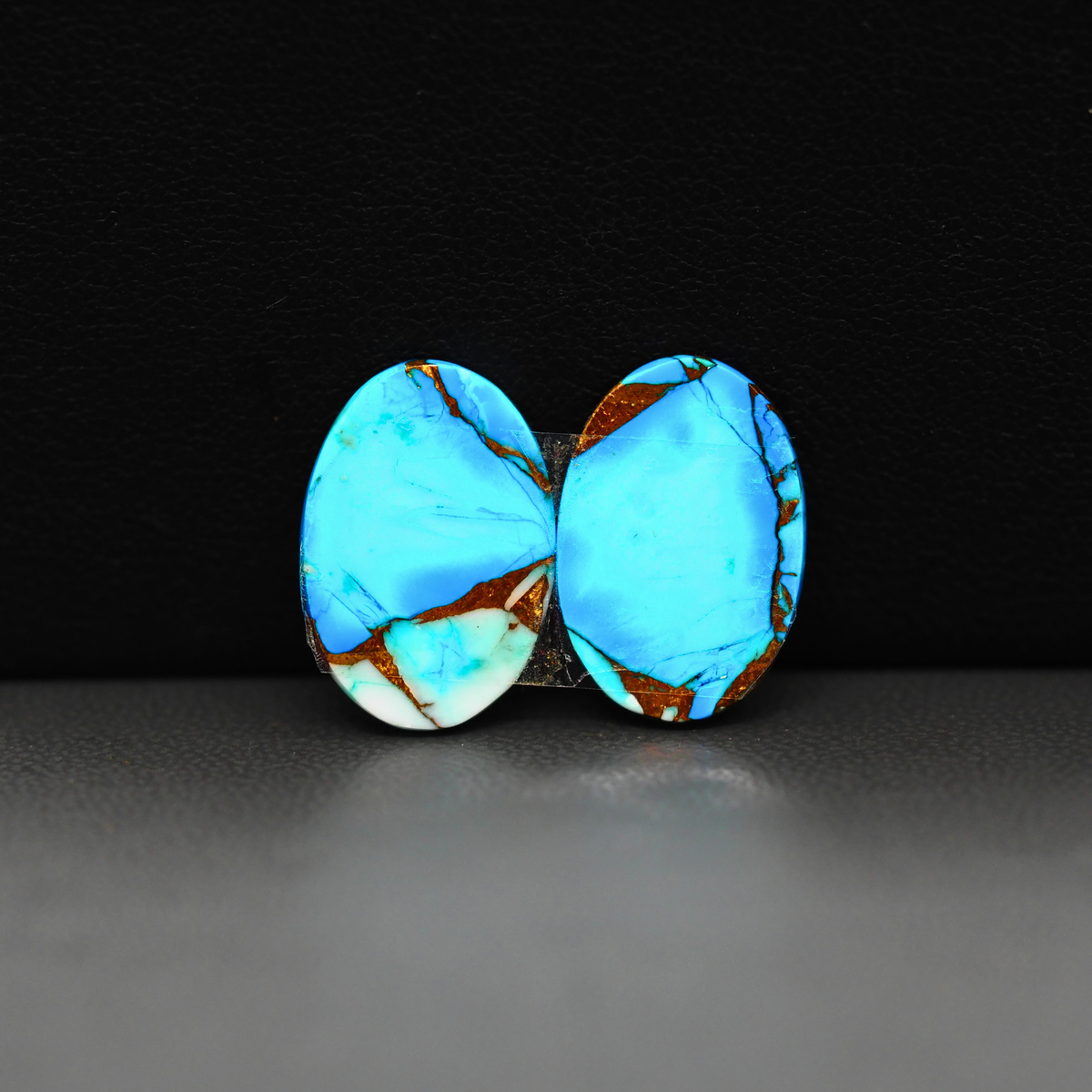 Kingman Ice Blue Dahlia Composite Oval Cabochon Pair 17x12x3mm 12.5ct - icy blue and white stone with copper veining - Pedra Gems