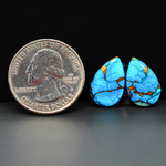 Kingman Ice Blue Dahlia Composite Pear Cabochon Pair 14x10x3mm 10ct - icy blue and white stone with copper veining - Pedra Gems