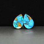 Kingman Ice Blue Dahlia Composite Pear Cabochon Pair 14x10x3mm 10ct - icy blue and white stone with copper veining - Pedra Gems