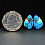 Kingman Ice Blue Dahlia Composite Freeform Cabochon Pair 17x11x3mm 11ct - icy blue and white stone with copper veining - Pedra Gems