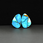 Kingman Ice Blue Dahlia Composite Freeform Cabochon Pair 17x11x3mm 11ct - icy blue and white stone with copper veining - Pedra Gems