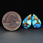 Kingman Ice Blue Dahlia Composite Pear Cabochon Pair 19x11x3mm 12ct - icy blue and white stone with copper veining - Pedra Gems