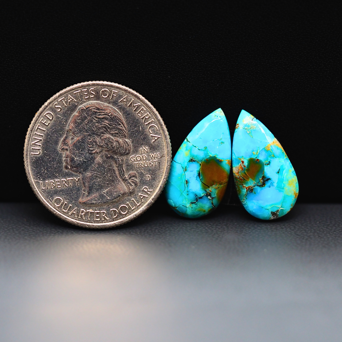 Mohave Mojave turquoise composite pair 18x10x3mm 9ct pear cabochon Kingman - photo 1