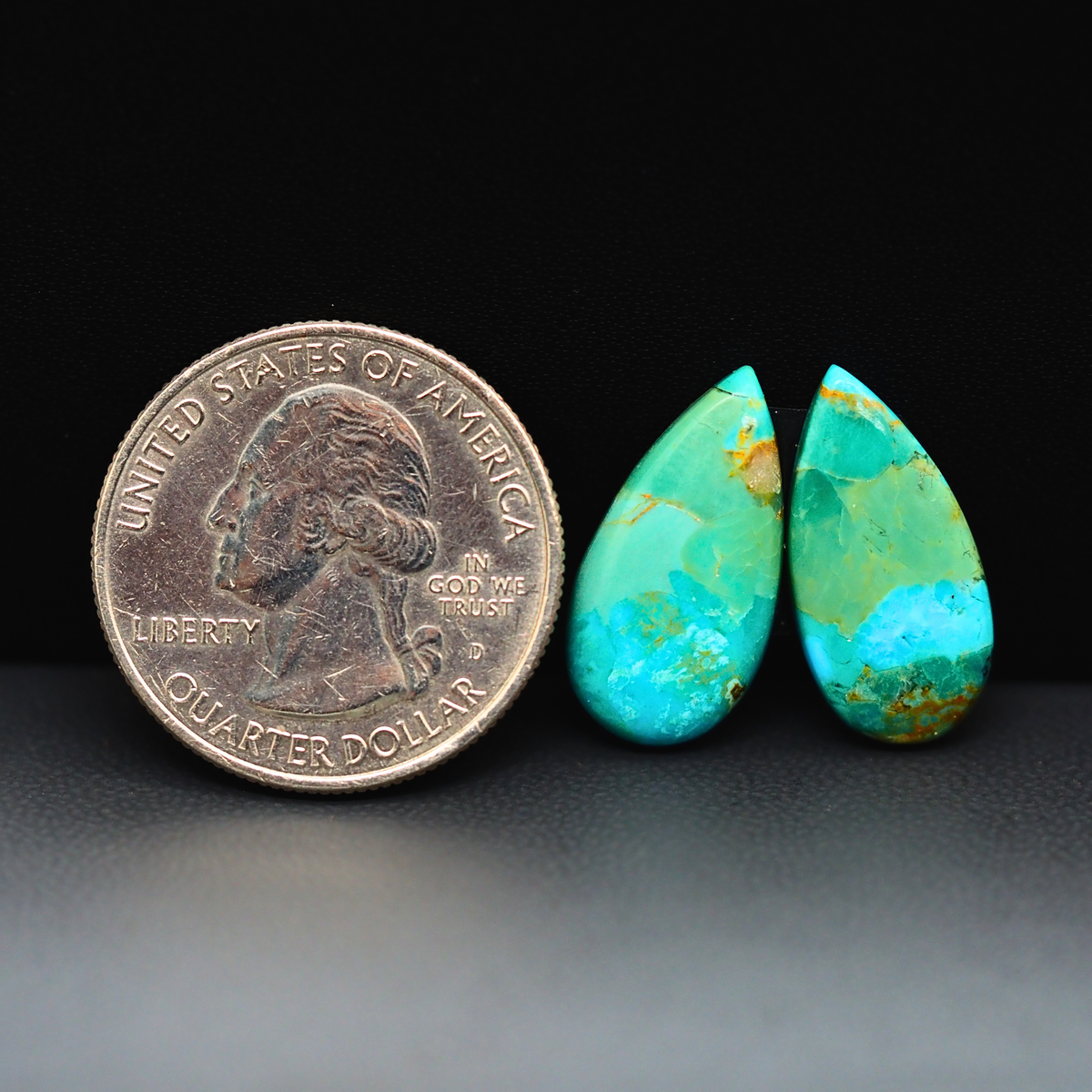 Mohave Mojave turquoise composite pair 19x10x3mm 10.5ct pear cabochon Kingman - photo 1
