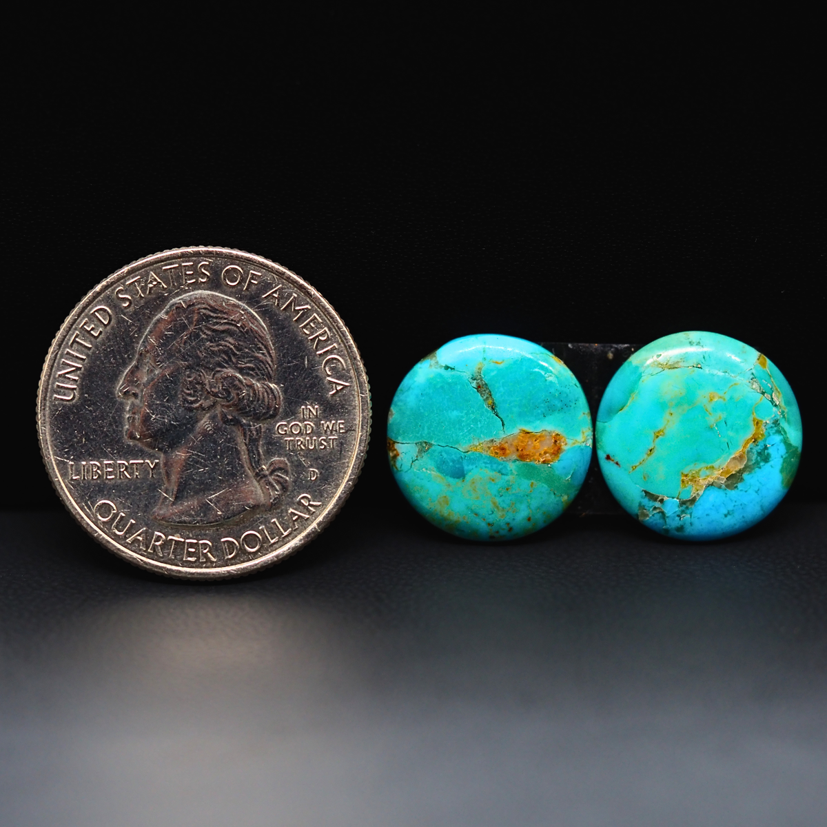 Mohave Mojave turquoise composite pair 15x15x3mm 10.5ct round cabochon Kingman - photo 1