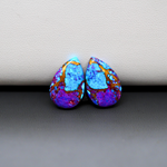 Stabilized Purple Mohave (Mojave) Turquoise pear cabochon pair 17x11x3mm 12ct - purple with blue Kingman turquoise nuggets - photo 2 - Pedra Gems.