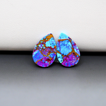 Stabilized Purple Mohave (Mojave) Turquoise pear cabochon pair 17x11x3mm 12ct - purple with blue Kingman turquoise nuggets - photo 3 - Pedra Gems.