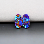 Stabilized Purple Mohave (Mojave) Turquoise oval cabochon pair 17x9x3mm 8.5ct - purple with blue Kingman turquoise nuggets - photo 3 - Pedra Gems.