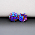 Stabilized Purple Mohave (Mojave) Turquoise round cabochon pair 14x14x3mm 11ct - purple with blue Kingman turquoise nuggets - photo 2 - Pedra Gems.