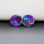 Stabilized Purple Mohave (Mojave) Turquoise round cabochon pair 14x14x3mm 11ct - purple with blue Kingman turquoise nuggets - photo 3 - Pedra Gems.