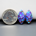 Stabilized Purple Mohave (Mojave) Turquoise marquise cabochon pair 22x11x3mm 13ct - purple with blue Kingman turquoise nuggets - photo 1 - Pedra Gems.