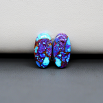 Stabilized Purple Mohave (Mojave) Turquoise oval cabochon pair 17x9x3mm 7.5ct - purple with blue Kingman turquoise nuggets - photo 2 - Pedra Gems.