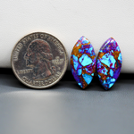 Stabilized Purple Mohave (Mojave) Turquoise marquise cabochon pair 22x11x3mm 13.5ct - purple with blue Kingman turquoise nuggets - photo 1 - Pedra Gems.