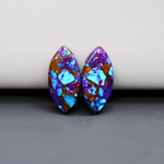 Stabilized Purple Mohave (Mojave) Turquoise marquise cabochon pair 22x11x3mm 13.5ct - purple with blue Kingman turquoise nuggets - photo 2 - Pedra Gems.