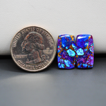 Stabilized Purple Mohave (Mojave) Turquoise baguette cabochon pair 18x9x2mm 9ct - purple with blue Kingman turquoise nuggets - photo 1 - Pedra Gems.