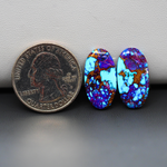 Stabilized Purple Mohave (Mojave) Turquoise oval cabochon pair 21x11x3mm 15.5ct - purple with blue Kingman turquoise nuggets - photo 1 - Pedra Gems.