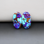 Stabilized Purple Mohave (Mojave) Turquoise oval cabochon pair 21x11x3mm 15.5ct - purple with blue Kingman turquoise nuggets - photo 2 - Pedra Gems.