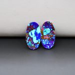 Stabilized Purple Mohave (Mojave) Turquoise oval cabochon pair 21x11x3mm 15.5ct - purple with blue Kingman turquoise nuggets - photo 3 - Pedra Gems.