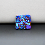 Stabilized Purple Mohave (Mojave) Turquoise baguette cabochon pair 18x9x3mm 12ct - purple with blue Kingman turquoise nuggets - photo 2 - Pedra Gems.