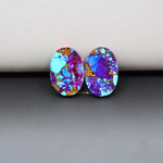 Stabilized Purple Mohave (Mojave) Turquoise oval cabochon pair 16x11x3mm 11.5ct - purple with blue Kingman turquoise nuggets - photo 3 - Pedra Gems.
