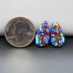 Stabilized Purple Mohave (Mojave) Turquoise pear cabochon pair 20x11x3mm 15ct - purple with blue Kingman turquoise nuggets - photo 1 - Pedra Gems.