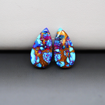 Stabilized Purple Mohave (Mojave) Turquoise pear cabochon pair 20x11x3mm 15ct - purple with blue Kingman turquoise nuggets - photo 2 - Pedra Gems.