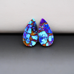 Stabilized Purple Mohave (Mojave) Turquoise pear cabochon pair 20x11x3mm 15ct - purple with blue Kingman turquoise nuggets - photo 3 - Pedra Gems.