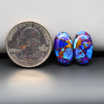 Stabilized Purple Mohave (Mojave) Turquoise oval cabochon pair 17x10x3mm 10.5ct - purple with blue Kingman turquoise nuggets - photo 1 - Pedra Gems.