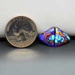 Stabilized Purple Mohave (Mojave) Turquoise trapezoid cabochon pair 14x12x3mm 7.5ct - purple with blue Kingman turquoise nuggets - photo 1 - Pedra Gems.