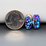 Stabilized Purple Mohave (Mojave) Turquoise oval cabochon pair 18x9x3mm 10.5ct - purple with blue Kingman turquoise nuggets - photo 1 - Pedra Gems.