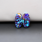 Stabilized Purple Mohave (Mojave) Turquoise oval cabochon pair 18x9x3mm 10.5ct - purple with blue Kingman turquoise nuggets - photo 2 - Pedra Gems.