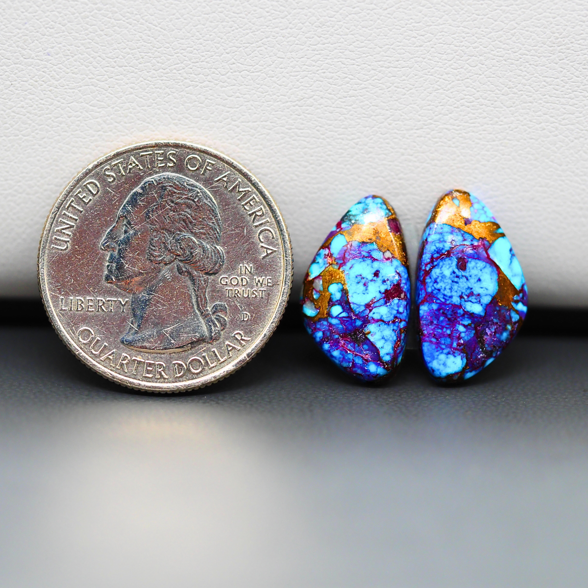 Stabilized Purple Mohave (Mojave) Turquoise freeform cabochon pair 18x11x4mm 13ct - purple with blue Kingman turquoise nuggets - photo 1 - Pedra Gems.