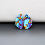 Stabilized Purple Mohave (Mojave) Turquoise freeform cabochon pair 18x11x4mm 13ct - purple with blue Kingman turquoise nuggets - photo 3 - Pedra Gems.