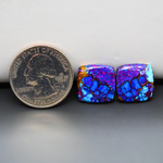 Stabilized Purple Mohave (Mojave) Turquoise cushion cabochon pair 24x14x3mm 15.5ct - purple with blue Kingman turquoise nuggets - photo 1 - Pedra Gems.