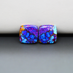Stabilized Purple Mohave (Mojave) Turquoise cushion cabochon pair 24x14x3mm 15.5ct - purple with blue Kingman turquoise nuggets - photo 2 - Pedra Gems.