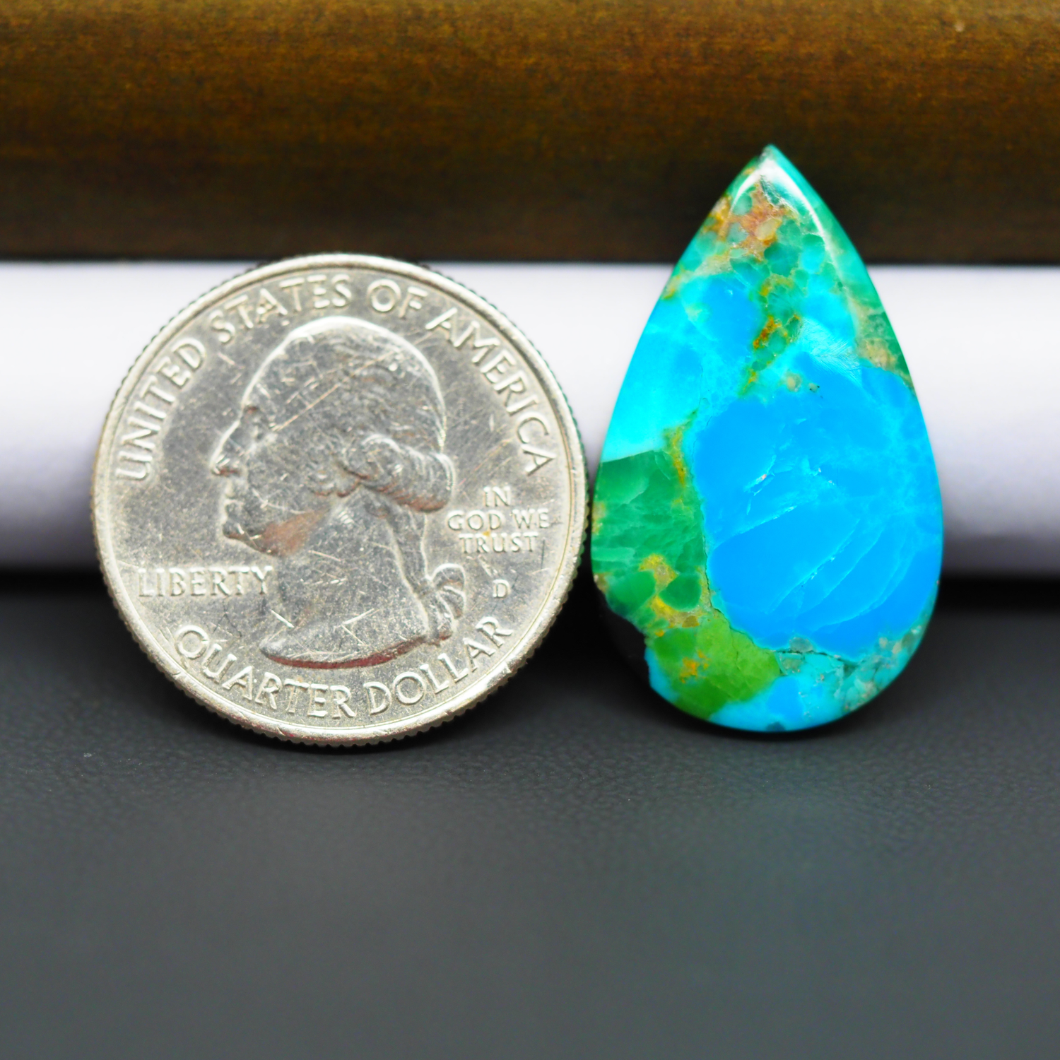 Mohave Turquoise & White Buffalo Pear Cabochon 28x17mm 14ct - Bright Blue with Green Matrix - Pedra Gems